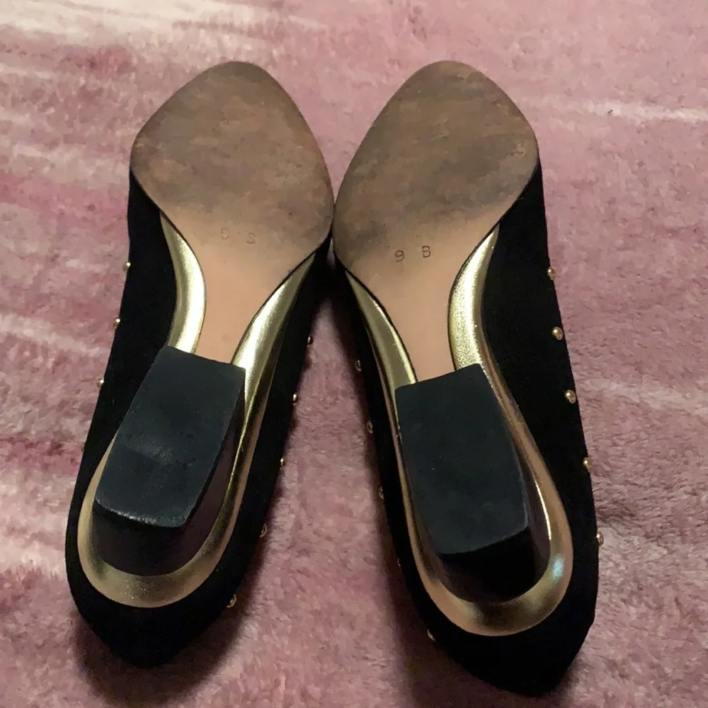 Escada black suede, gold studded shoe, size 9, small heel - Picture 3 of 7